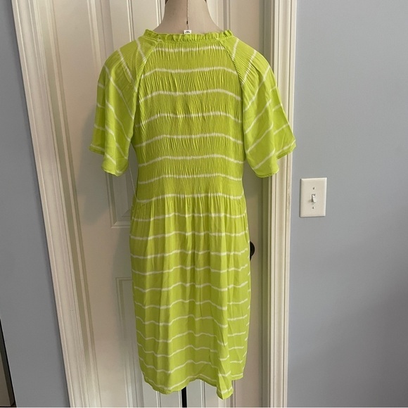 NEW Chloe + Rene Small Bright Green Stripe Dress Sundress ~ Beach Summer Casual - Picture 3 of 10